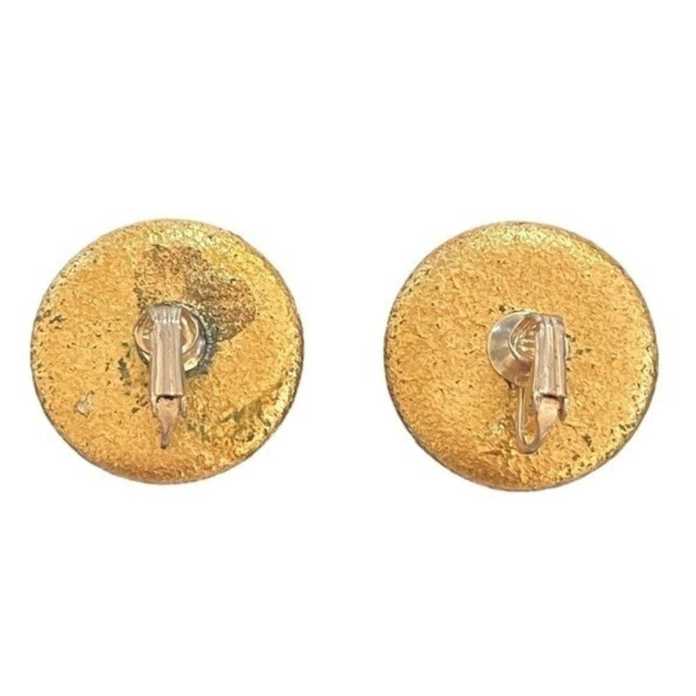 Vintage 1960s Satin Gold Button Clip On Earrings 1.25" Non Pierced Costume - Picture 7 of 8